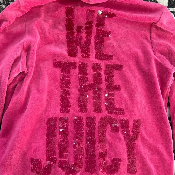 Juicy Couture Velour Hoodie‎ Full Zip Up Jacket We The Juicy Sequin Pink Large - Picture 9 of 13